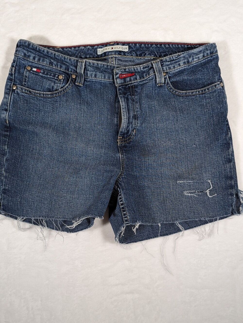 Tommy Hilfiger Distressed Denim ShortsRaw Hem Blue W 34" Rise 11"Ins3"